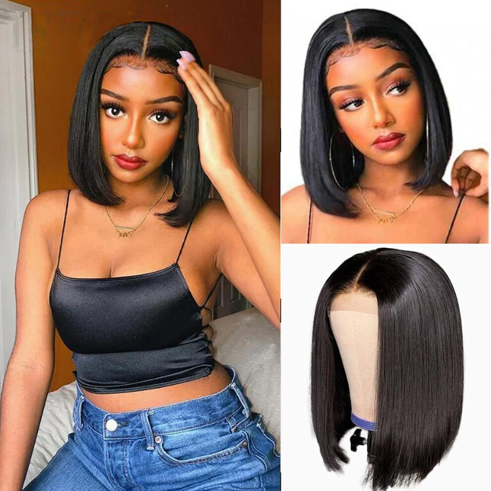 Bob Lace Front Wig Glueless Pre Plucked 14 Inch 4x4 Lace Closure Remy Human Hair Straight 150% Density