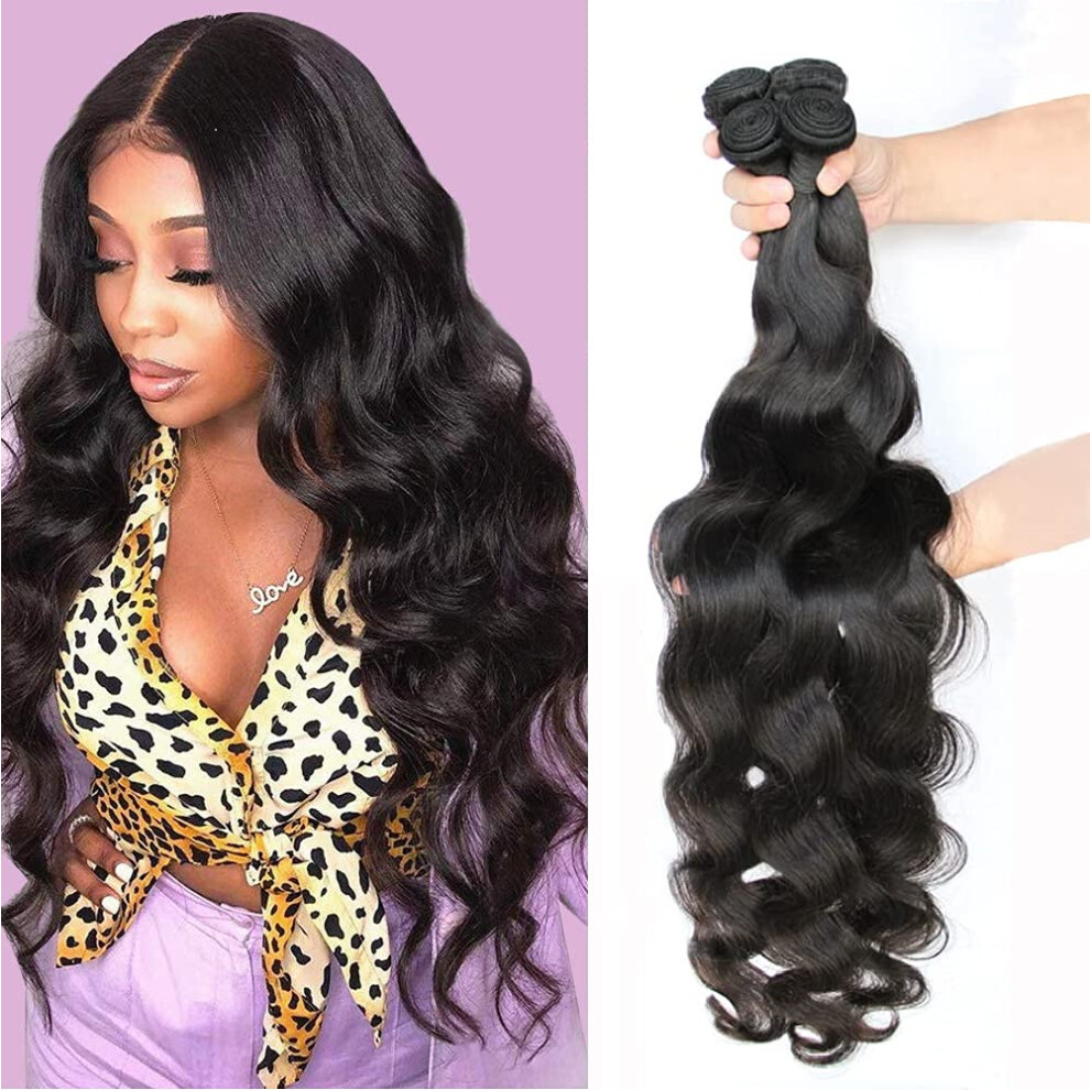 Unisex Black Brazilian Body Wave Human Hair Bundles 9A Virgin Unprocessed Extensions Natural 10 10 10