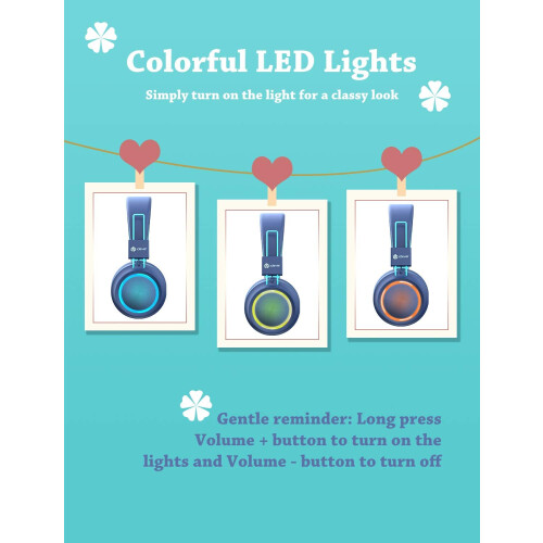 Ακουστικά Bluetooth για παιδιά με LED φωτισμό και ασφαλή ένταση, 25 ώρες αναπαραγωγής, 1