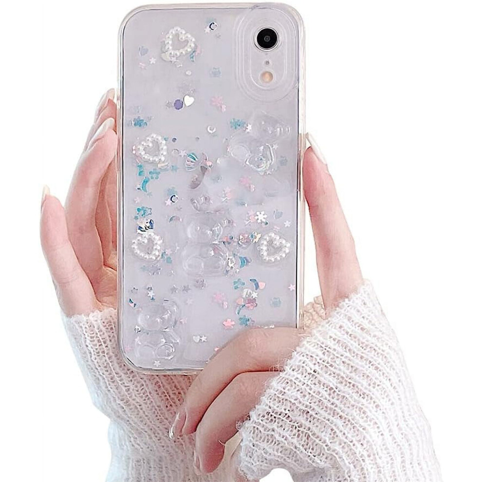 Cute 3D Bear Glitter Phone Case For Iphone Xr 6.1'' - Shockproof Clear Tpu Design For Women & Girls 9164030438255