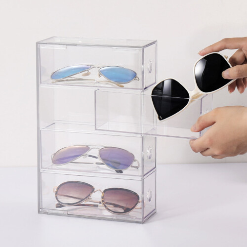 Tnobhg Sunglasses Storage Box Pull-out Drawers Four Layers Stackable Dustproof Clear Desktop Glasses Display Stationery Organizer Container