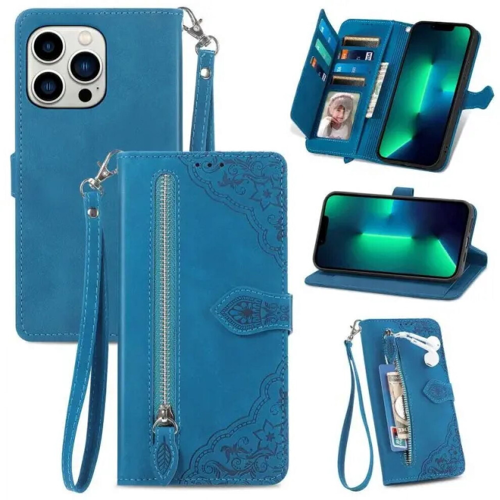 Magnetic Leather Wallet Case For Compatible With Iphone 11, 6.1" Zipper Card Pocket, Kickstand & Wrist Strap 9164030438293