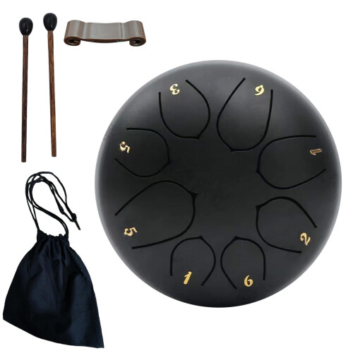 Tambor de língua de aço de 6 polegadas e 6 notas, sino de chuva de mão com baquetas, som relaxante para jardim, compatível com uso externo.