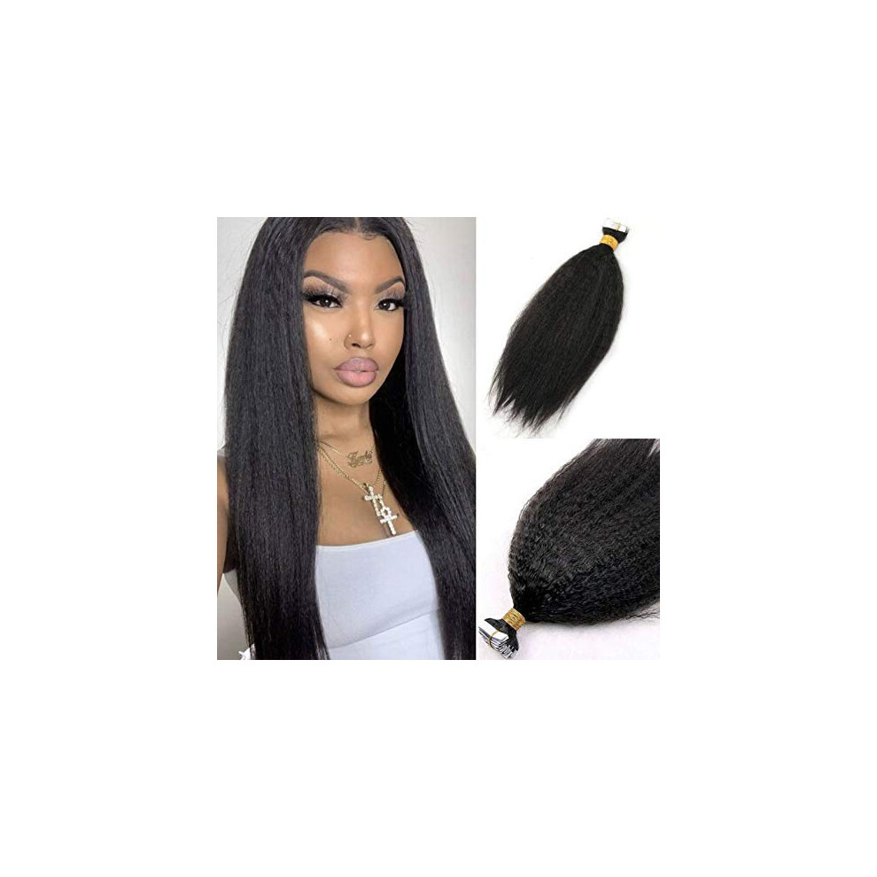 Unisex Black Brazilian Kinky Straight Tape In Human Hair Extensions 100% Virgin Remy Skin Weft 10Inch Jet 40Pcs