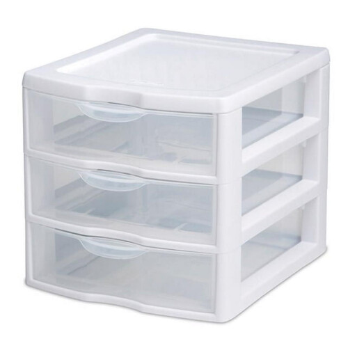 Sterilite Small 3 Drawer Desktop Unit, Plastic, White