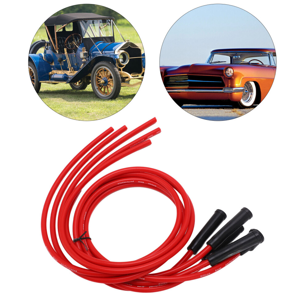 Spark Plug Ignition Wire Set 1M Silicone High Performance For 4 Cyl Car Red 8731381552032