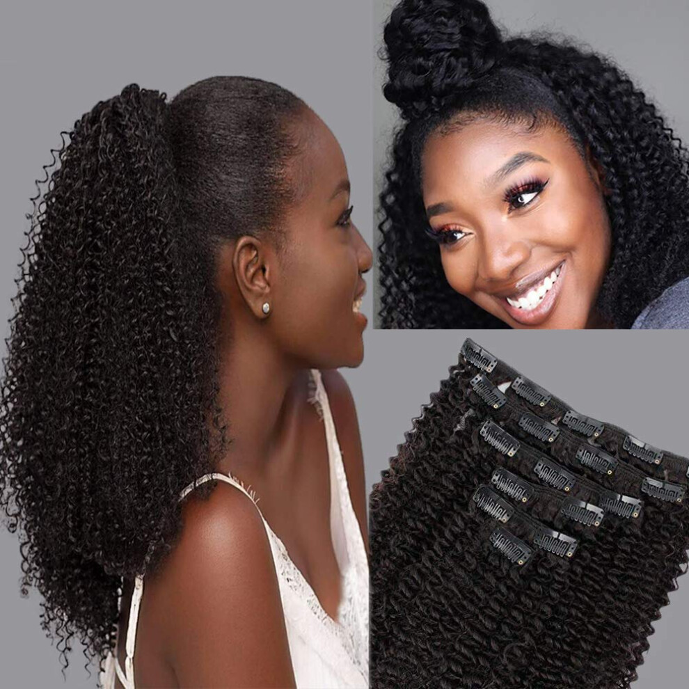 Unisex Black Afro Kinky Curly Clip In Hair Extensions 14 Inch 4B 4C Human Hair Double Weft For Natural Hair