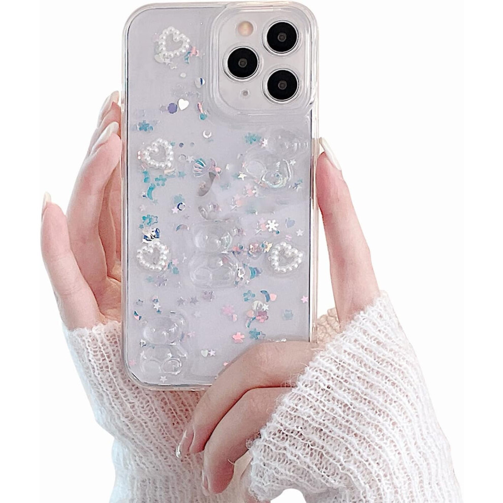 Cute 3D Bear Glitter Crystal Love Heart Clear Shockproof Phone Case For Iphone 11 Pro Max 6.5'' 9164030574335