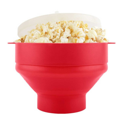 Bol à popcorn en silicone pliable rouge, format micro. 2