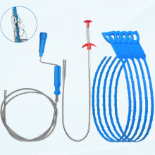 7 in 1 Drain Snake Kit, 5Pcs 24" Hair Clog Remover, 24" Stainless Steel Cleaner & 51.18" Brush, Unclogger for Sink, Tub, Kitchen (Blue)