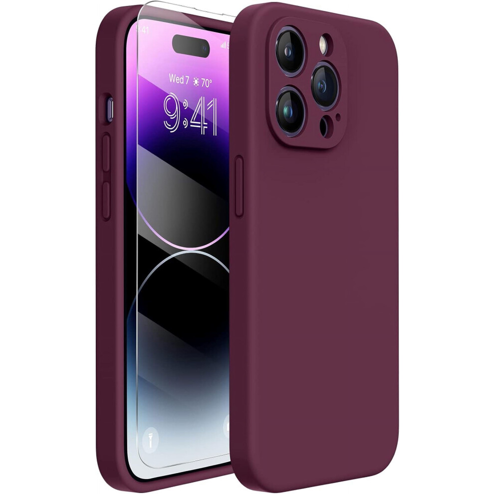 Miracase Compatible With Iphone 14 Pro Case With Screen Protector, Upgraded Camera Protection, Shockproof Liquid Silicone Cover For 14 Pro 6.1" (Wine 9164030694408