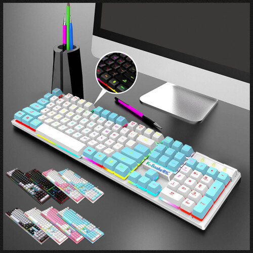 QISIWOLE Backlit Full-Size Wired RGB Gaming Keyboard, White 2