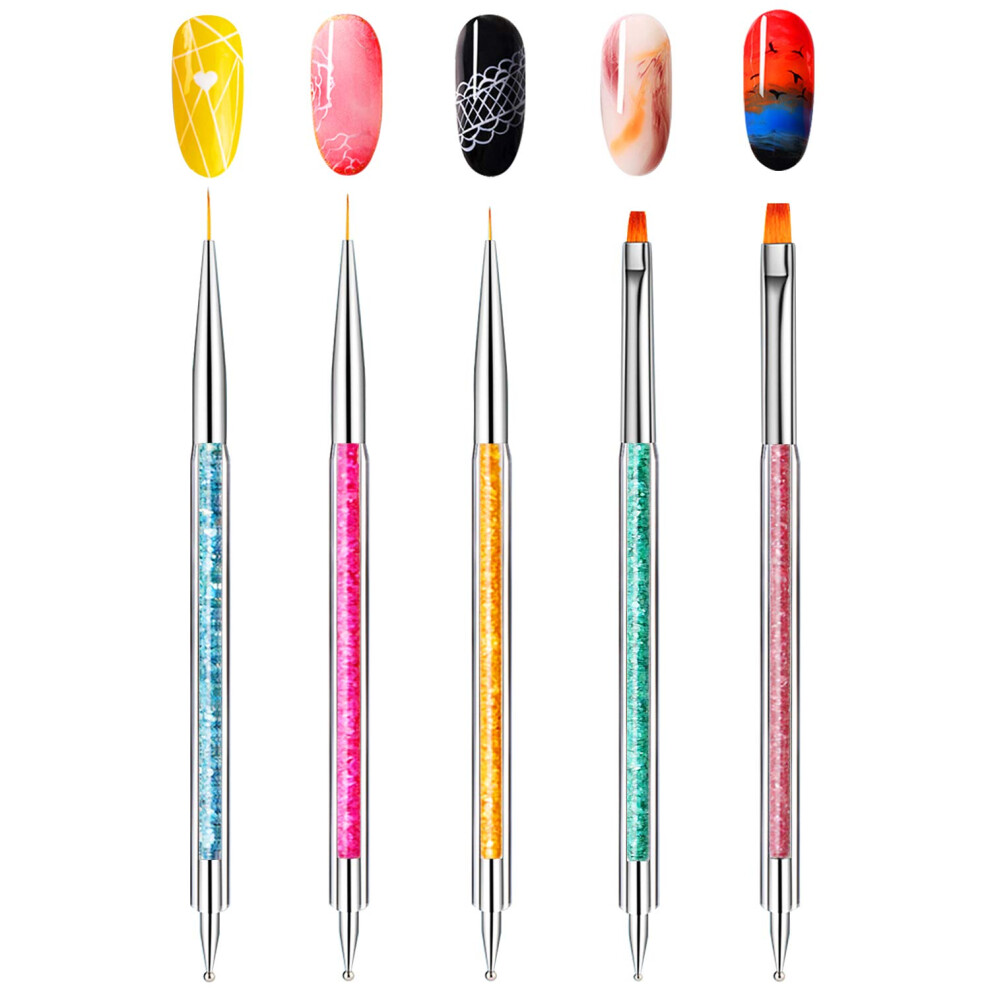 Professional Nail Art Brush Set with Double Ended Dotting Tools for Gel and Acrylic Nails, 5pcs