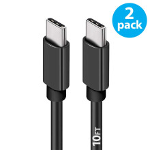 USB-C naar USB-C kabel, 3 meter (2 stuks), 60W/3A snellaadkabel, compatibel met Samsung S22/S21Ultra, Note20/10, Pixel - Zwart