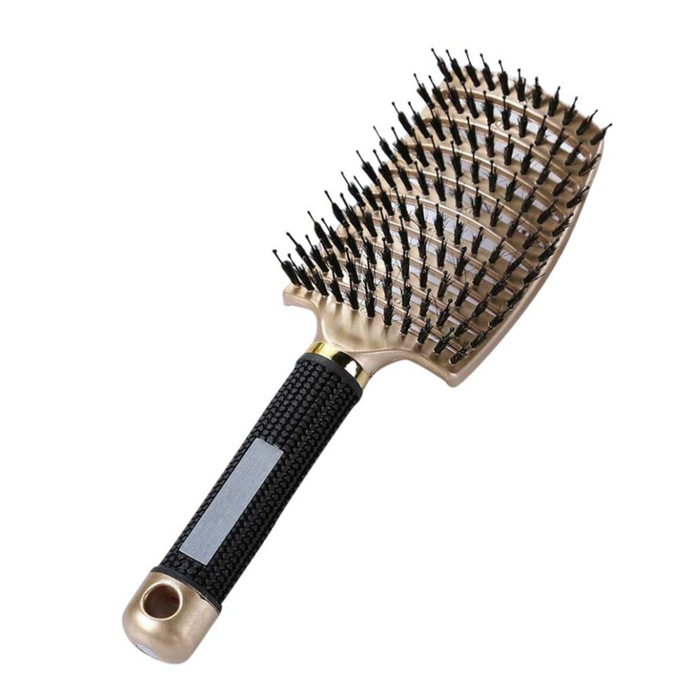 Gold Detangling Hair Brush With Bristle And Nylon For Wet And Curly Hair, Gentle Scalp Massage