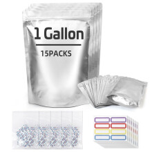 Paquete de 15 bolsas resellables para almacenar alimentos de 1 galón con absorbedor de oxígeno de 300 cc.