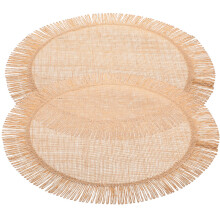 2 Pcs Round Placemats Cup Mat Jute Placemats Cutlery Mat Burlap Tassel Placemats Rural Woven Mat