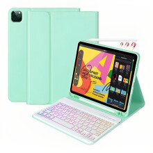 Hoes met toetsenbord, compatibel met iPad 9e, 8e, 7e, 10.2", Air3, Pro 10.5", met Pencil-houder, kleurrijke achtergrondverlichting, dun en licht.