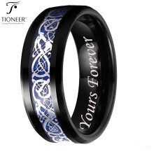 Tioneer Tungsten Carbide Wedding Band Ring Celtic Dragon Blue Carbon Fiber Inlay 8mm Yours Forever Engraved