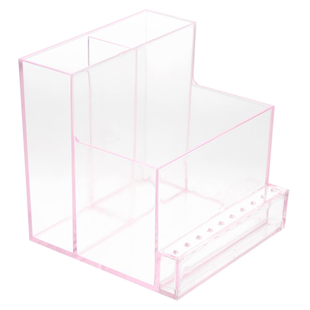 Nail Drill Bit Holder Pink Storage Box with Clear Visibility Manicure Tool Organizer for Salon