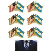 Lot de 6 épinglettes à revers représentant les drapeaux croisés des États-Unis et de l'Argentine ; insigne d'amitié américano-argentine