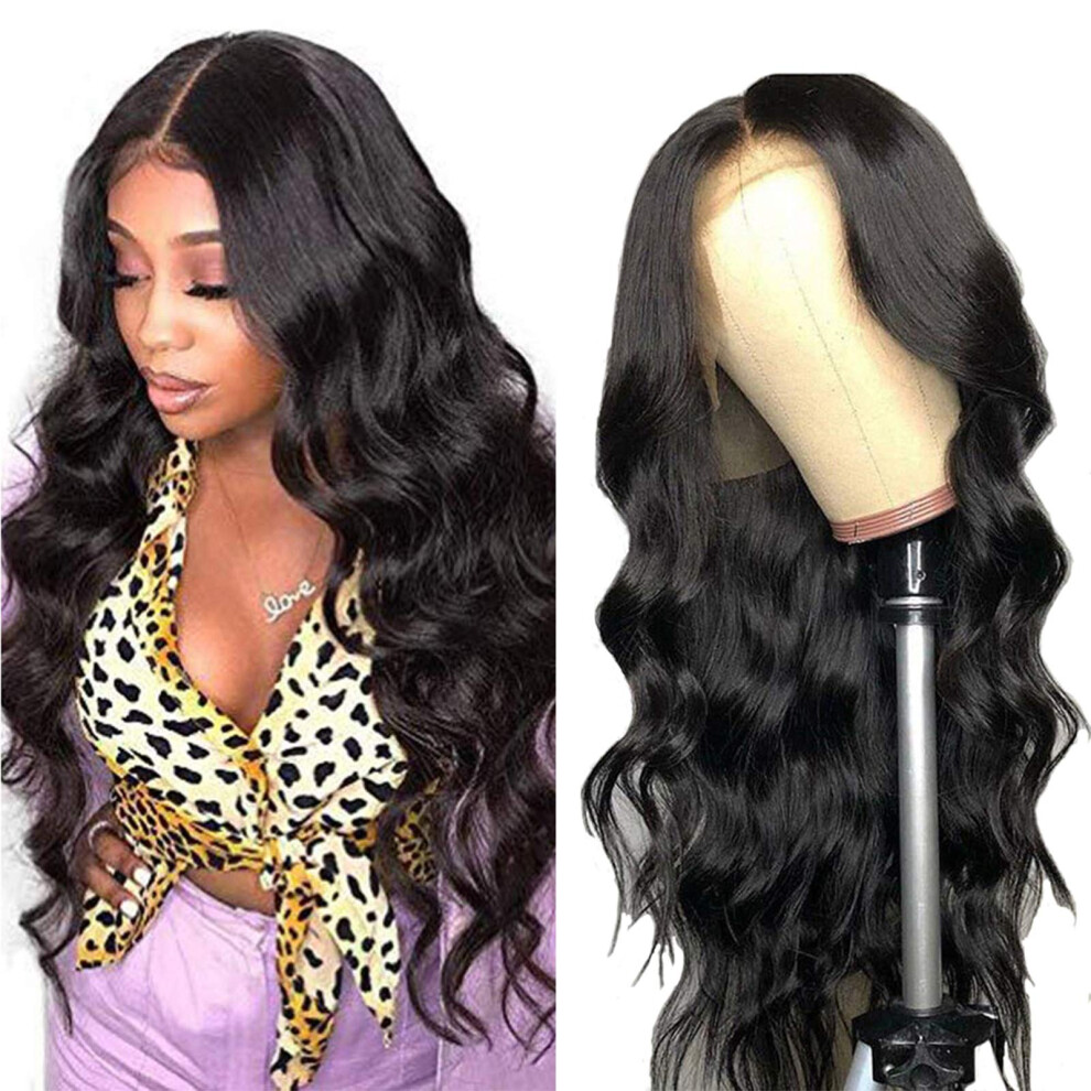 Unisex Human Hair Lace Front Wig Body Wave 24 Inch Transparent 13X6 Pre Plucked Malaysian Virgin Hair
