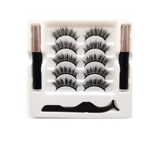 Κιτ μαγνητικών βλεφαρίδων και eyeliner5Ζεύγη φυσικών ψεύτικων βλεφαρίδων με 2