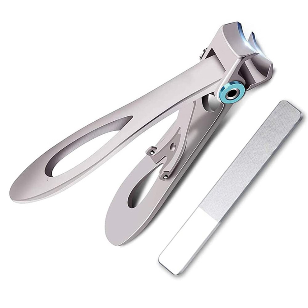 Silver Stainless Steel Large Jaw Nail Clipper For Thick Toenails With Nano File For Seniors