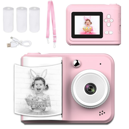 Câmera Digital Infantil Instantânea com Tela de 2,4 Polegadas, 1080P, Rosa 1