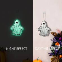 SUSUchens Decoração de Halloween Fantasma Brilhante Enfeite de Madeira para Pendurar na Porta, Decoração Festiva para Casa, Jardim e Quintal Azul
