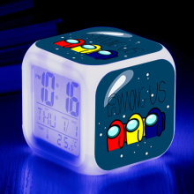Sveglia digitale HANNTAOO per bambini, con motivo a cartoni animati Among Us, sveglia a LED a 7 colori con termometro e luce notturna, regalo per