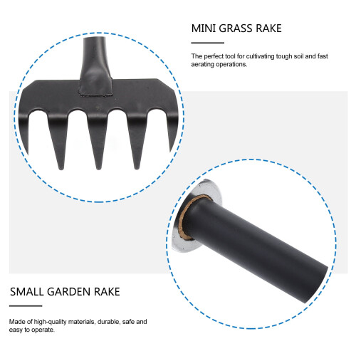Mini Garden Rake Plowing Five Tooth Manual Heavy Wood Iron 2