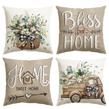 Sm: )e Bless Home Blomsterputetrekk med eukalyptus-lastebil, vårputetrekk til sommeren, sett med 4 stk. 40x40 cm