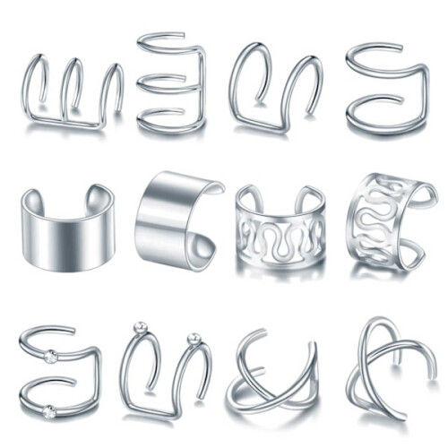 12-pack Fake Helix Piercing Ear Earring Ear Cuff without Hole Silver silver