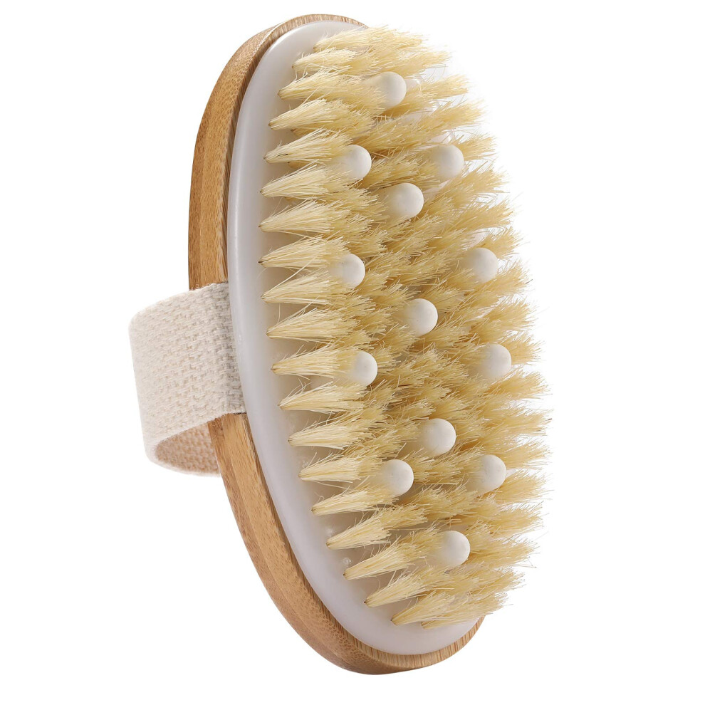 Body Brush with Natural Boar Bristles, Exfoliating Dry and Wet Scrub, DualUse Massage Head