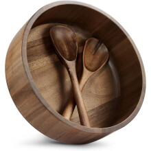 Large12" Acacia Wood Salad Bowl Set with Servers, 200Oz, Natural Finish, Holiday & Wedding Gift