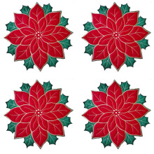Holiday Christmas Embroidered Placemats Applique Poinsettia Placemats Christmas Flower Placemat for Table Decoration A
