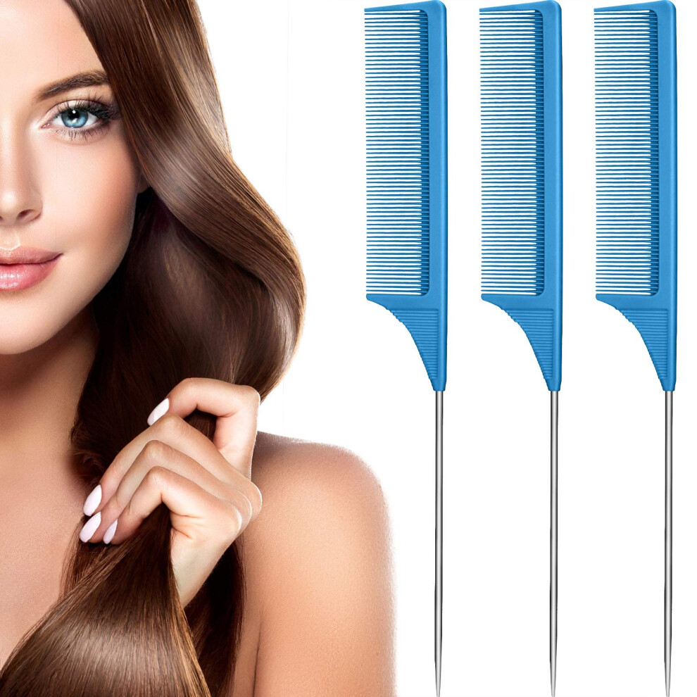 3 Pack Carbon Fiber Rat Tail Comb with Stainless Steel Pintail, Heat Resistant Teasing Comb