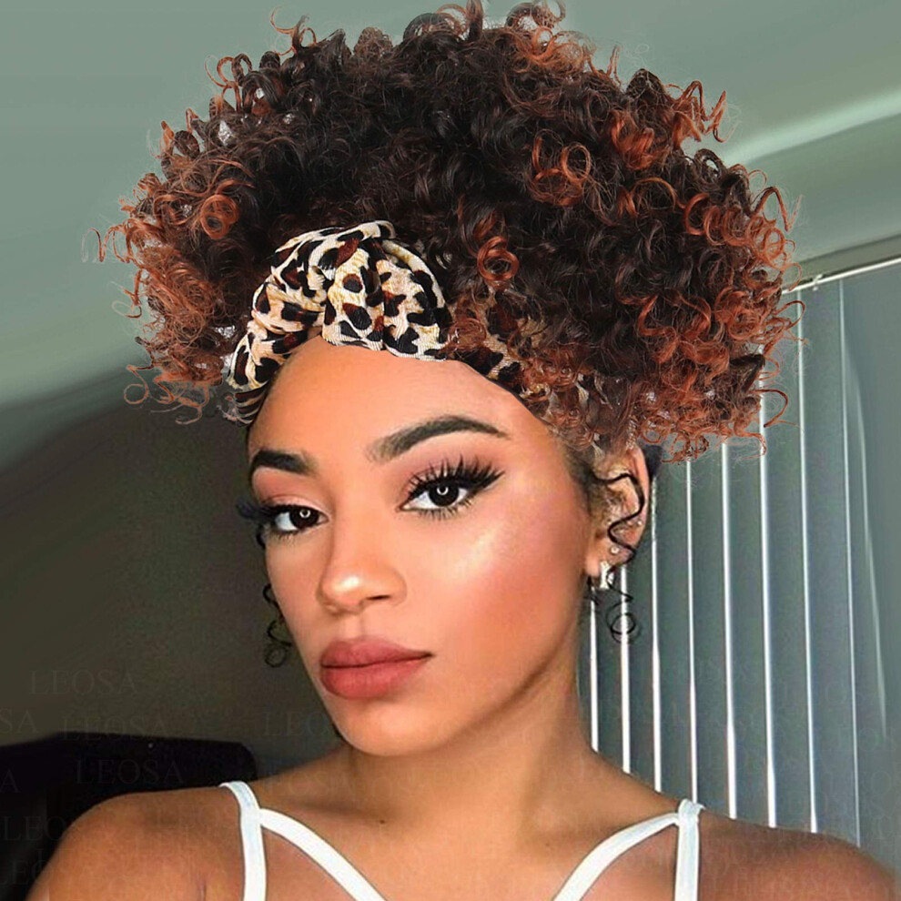 Unisex Black Afro Kinky Curly Headband Wig For Women, Short Jerry Curl Synthetic Heat Resistant Hair 4Inch