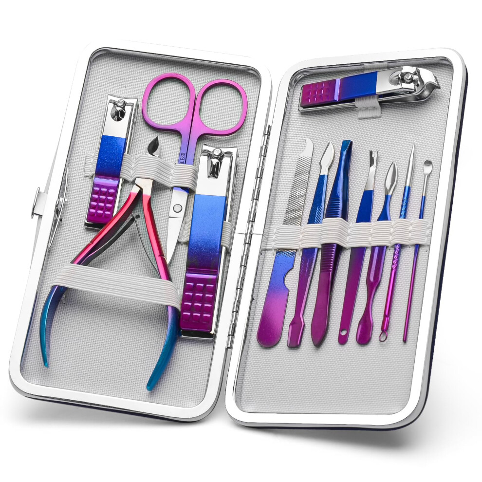 Professional 12 Piece Manicure and Pedicure Set Stainless Steel Grooming Kit with Travel Case