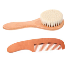 Baby Hair Brush and Wooden Baby Comb Set for Newborn Gentle Scalp Massage and Safe Detangling