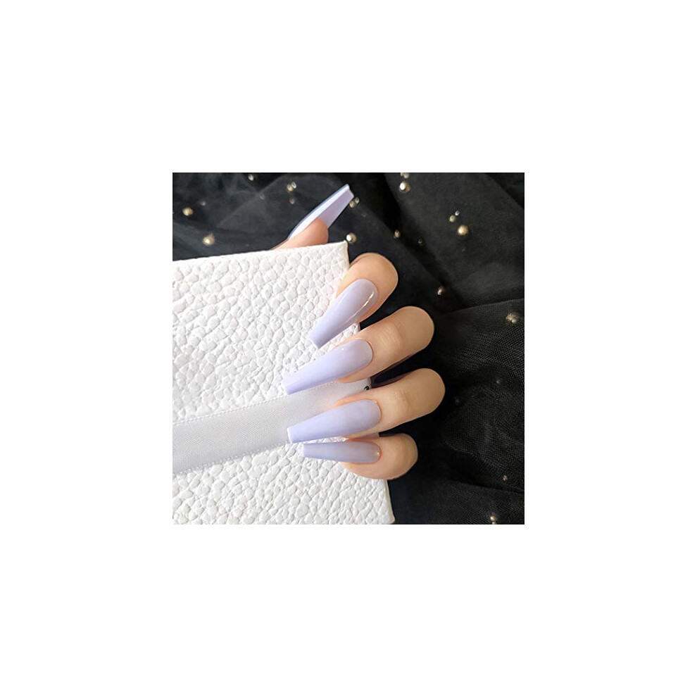 Long Coffin Press On Nails Glossy Acrylic Full Cover Ballerina Tips Instant Salon Finish