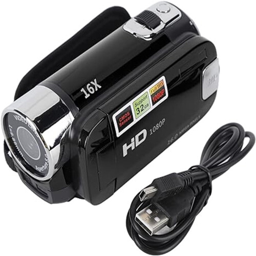 Câmera de vídeo portátil Viflosae 1080P 16MP com zoom de 16x, tela giratória de 2,7 polegadas e cabo USB - Compatível com acessórios. 1