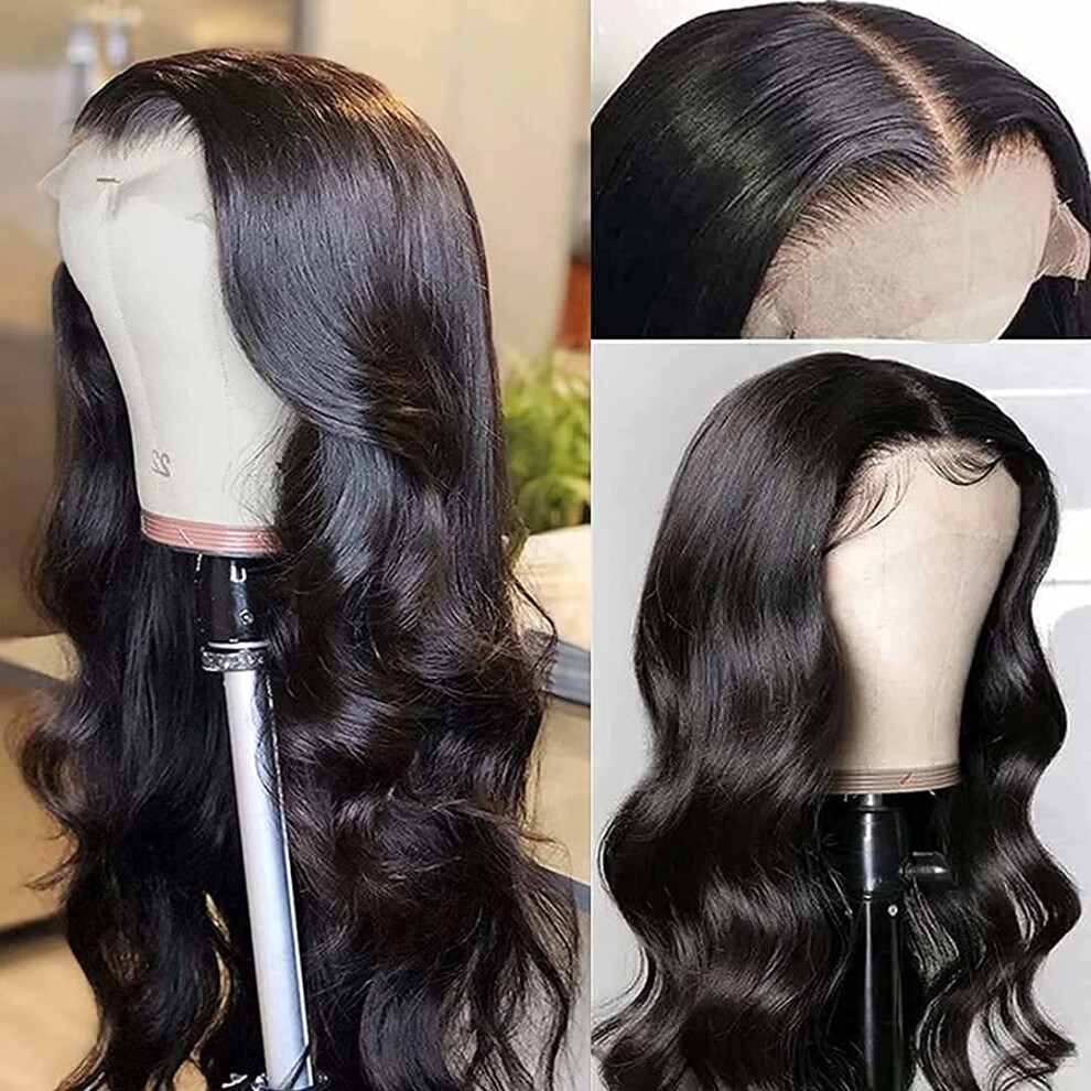 Unisex 18 Inch Brazilian Body Wave Human Hair Lace Front Wig With 4X4 Closure Glueless Natural Hairline