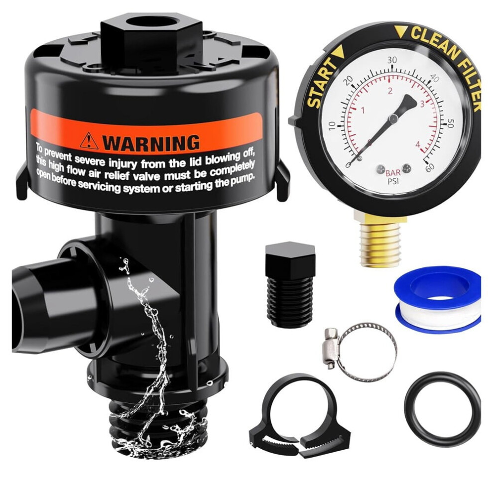 Manual Air Relief Valve For Pool Spa Filter With Pressure Gauge Plug O-Ring Clip 9164030164994