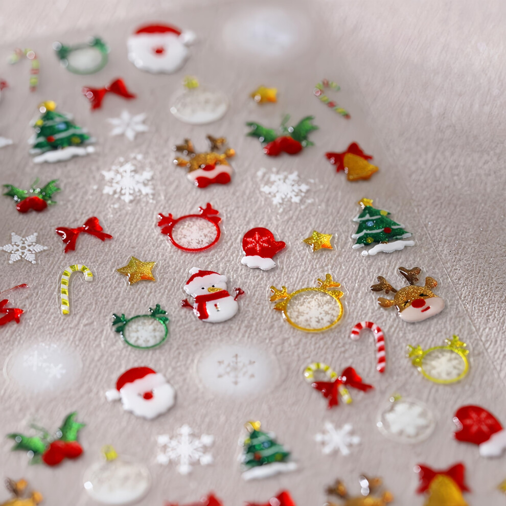 Christmas Nail Art Stickers with 5D Jelly Relief Elk, Santa and Snowflake Holiday Nail Decals