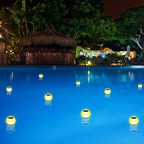 2 Pieces Solar Pool Lights That Float Lantern Tiki Exterior Nightlights Floating LED 1