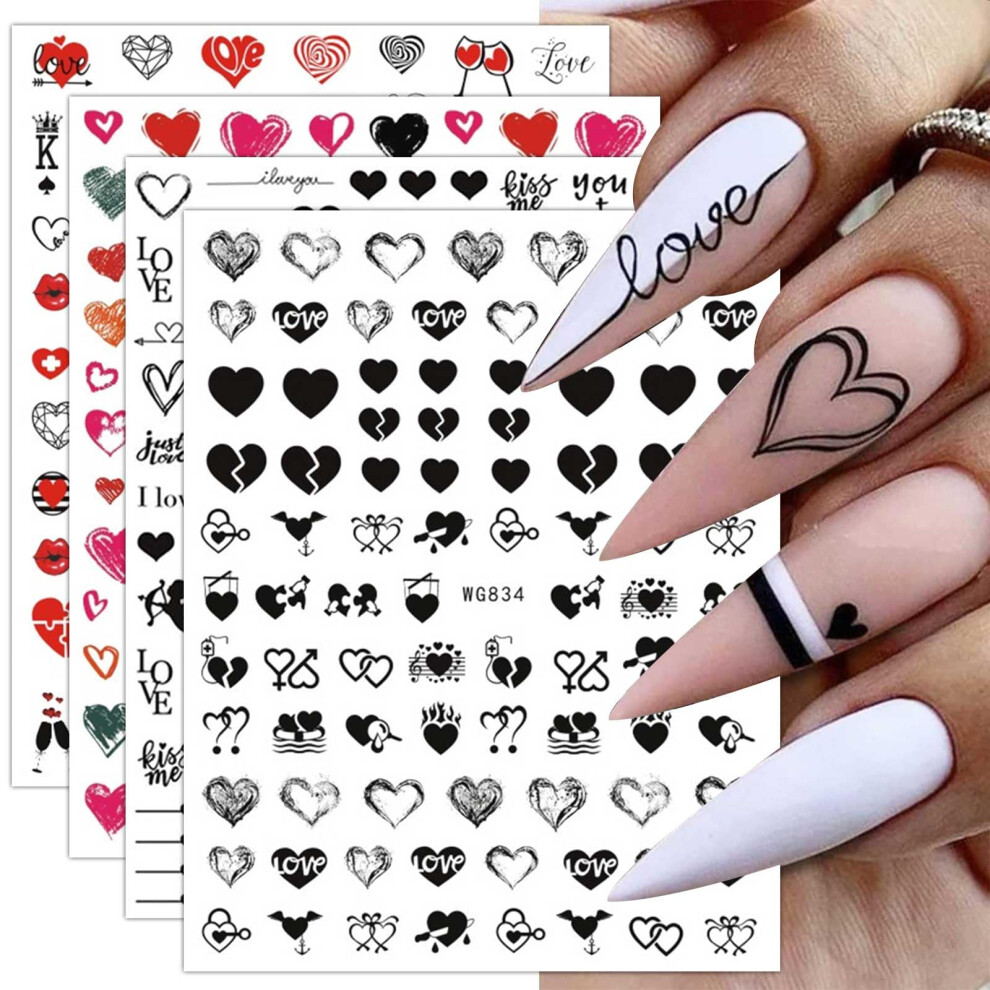 Black Heart Nail Art Stickers Set Valentine's Day Selfadhesive Nail Decals For Salon Finish