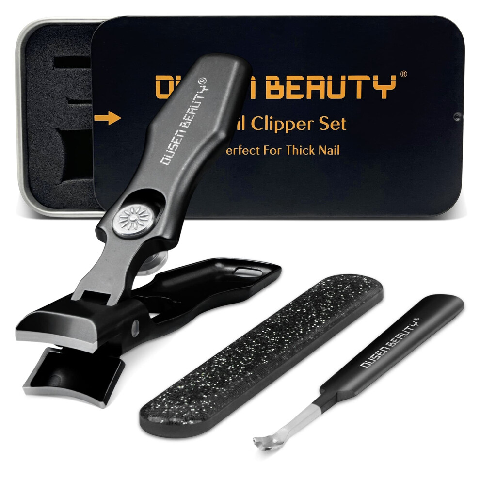 Toenail Clippers for Thick Nails Heavy Duty Wide Jaw with Catcher Glass File and Cuticle Trimmer