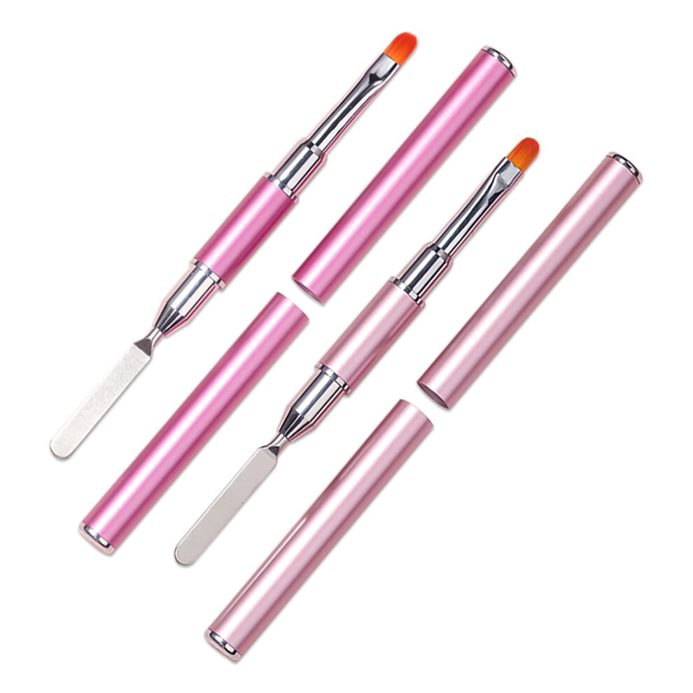Dual Ended Gel Nail Brush with Spatula for Extensions, Professional Pink Nail Art Brush Set